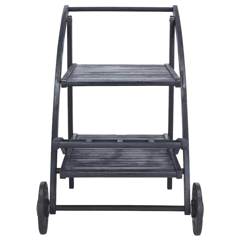 SAFAVIEH Outdoor Johana Acacia Wood Tea Cart - 25Wx34Dx34H