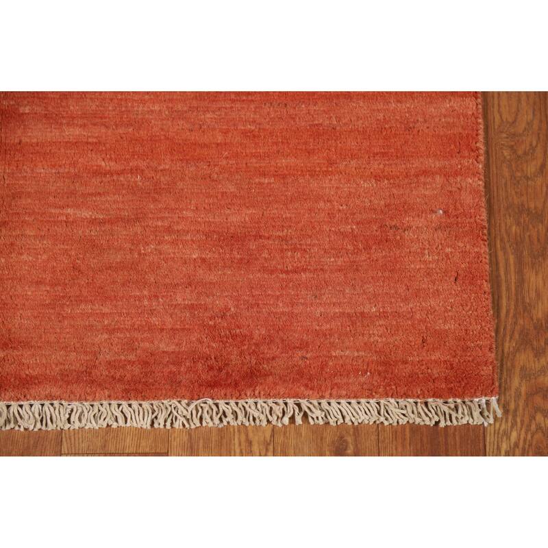 Modern Orange Gabbeh Accent Rug Hand-Knotted Solid Wool Carpet - 2'8" x 4'0"