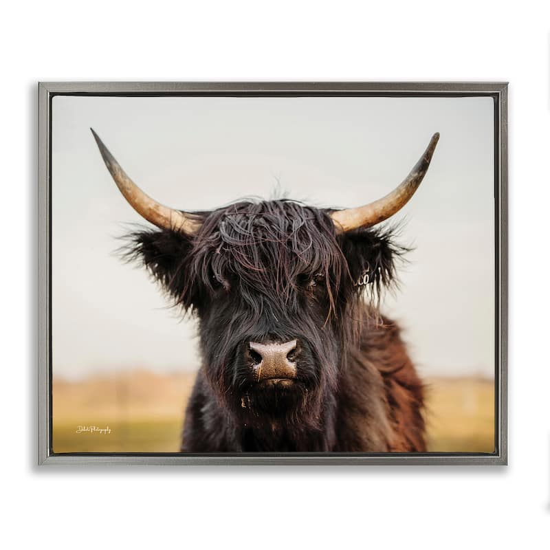 Stupell Black Highland Cow Portrait Framed Floater Canvas Wall Art Design by Dakota Diener