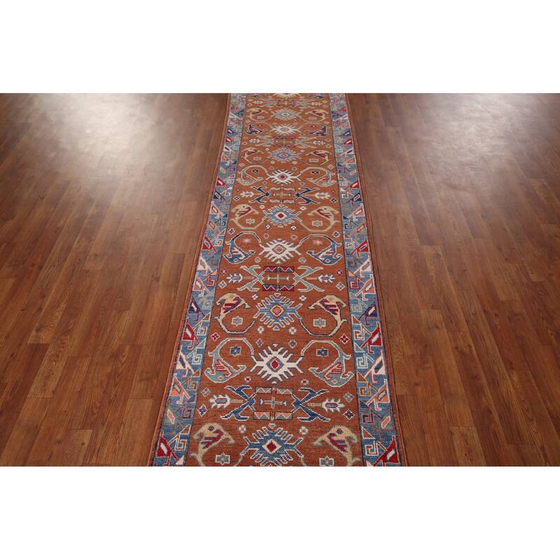 Kazak Oriental Runner Rug Handmade Traditional Orange Wool Carpet - 2'5" x 9'8"