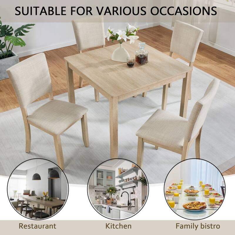 5-piece Wooden Dining Set with 1 Square Table and 4 Chairs