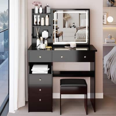 Versatile Desktop Vanity Table with Cushioned Stool and Advanced LED Mirror