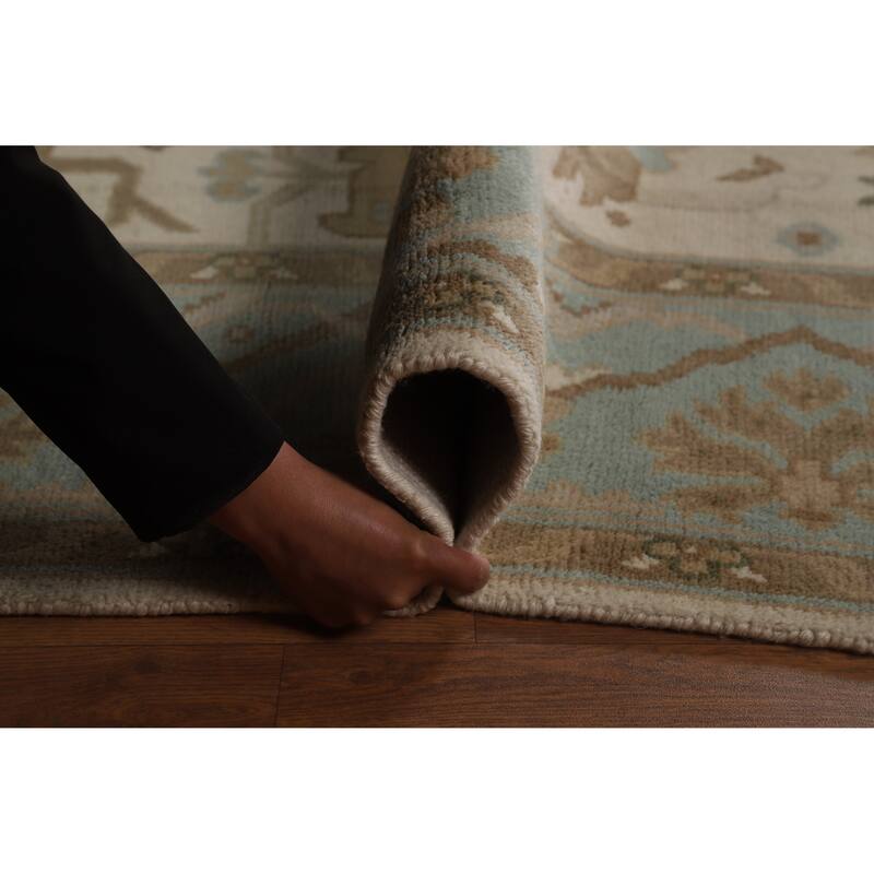 Transitional Oushak Indian Area Rug Hand-Knotted Wool Carpet - 7'10" x 9'10"