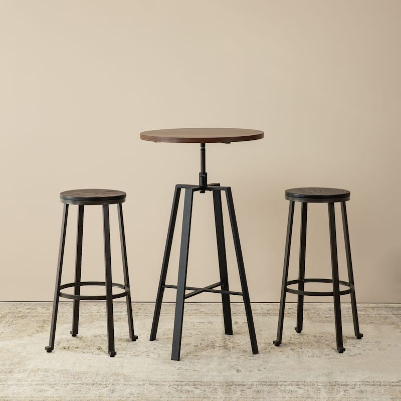 Glitzhome Farmhouse Elm Wood Top Steel Bar Stools Pub Table Set