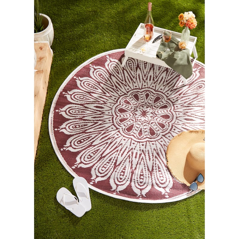 DII Blue Sunflower Outdoor Rug 5 Ft Round