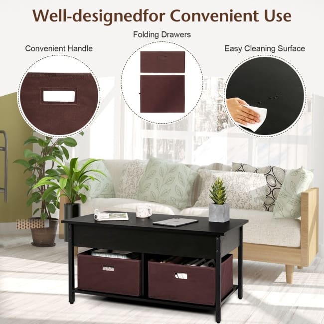 Lift Top Coffee Table Central Table with Drawers and Hidden Compartment for Living Room - 42" x 19.5" x 19" (L x W x H)