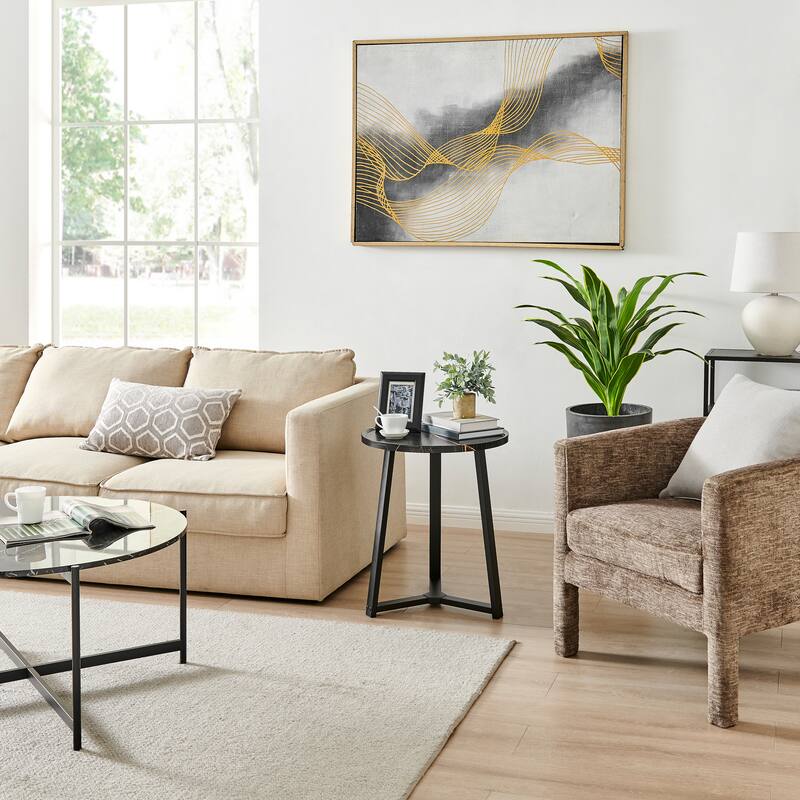 Harper Round Raised Lip Edge Side Accent Table with Mid-century Modern Crossed Metal Bold Pedestal Legs