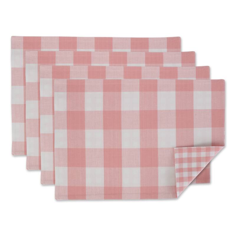DII Pink & White Reversible Gingham Buffalo Check Placemat Set, 4 Piece - Pink & White