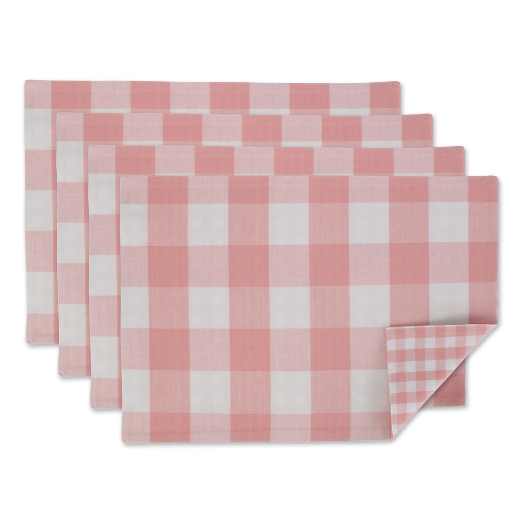 DII Pink & White Reversible Gingham Buffalo Check Placemat Set, 4 Piece