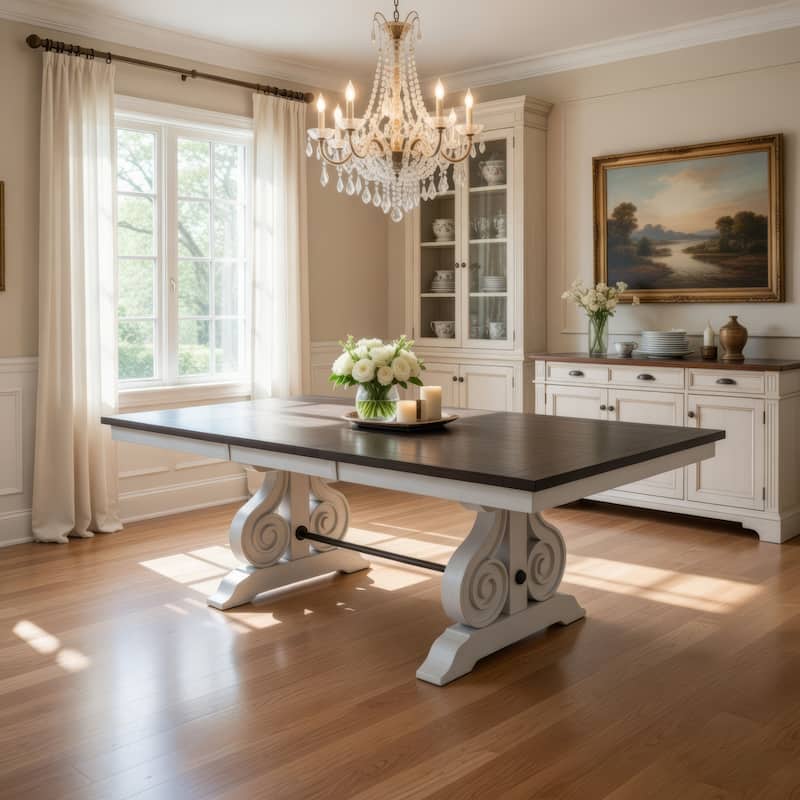 Orso Dining Table, White and Brown 78-96 Inch Extendable Mahogany Wood