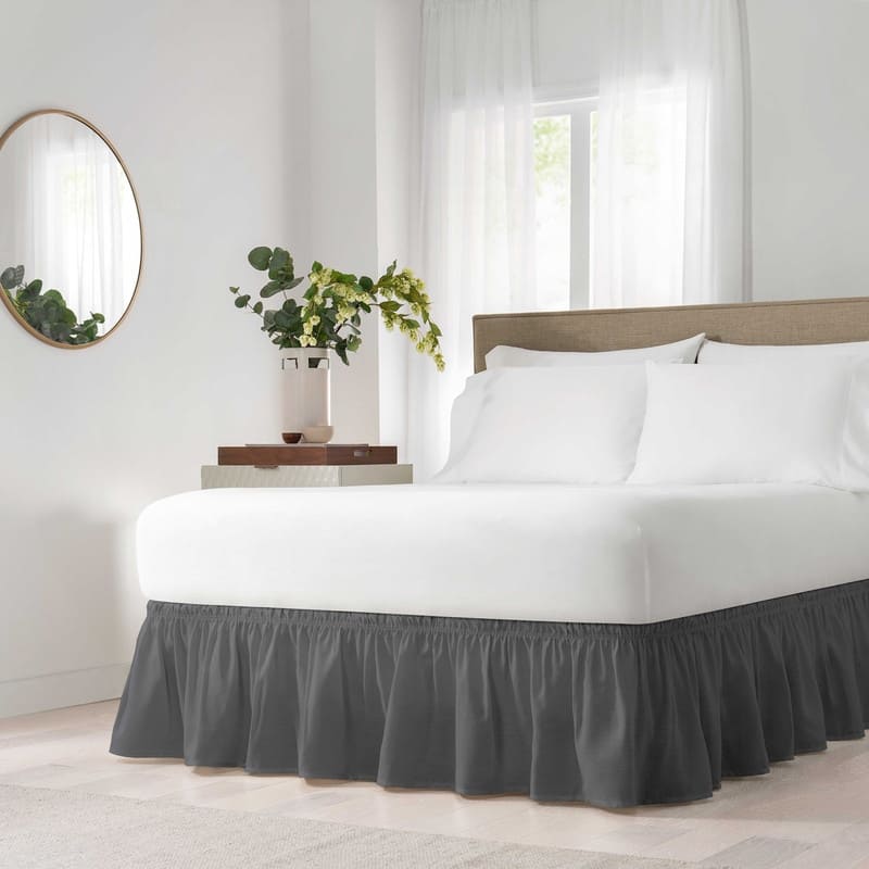 Copper Grove Fineshade Wrap Around Solid Ruffled Bed Skirt - Twin/Full - Charcoal
