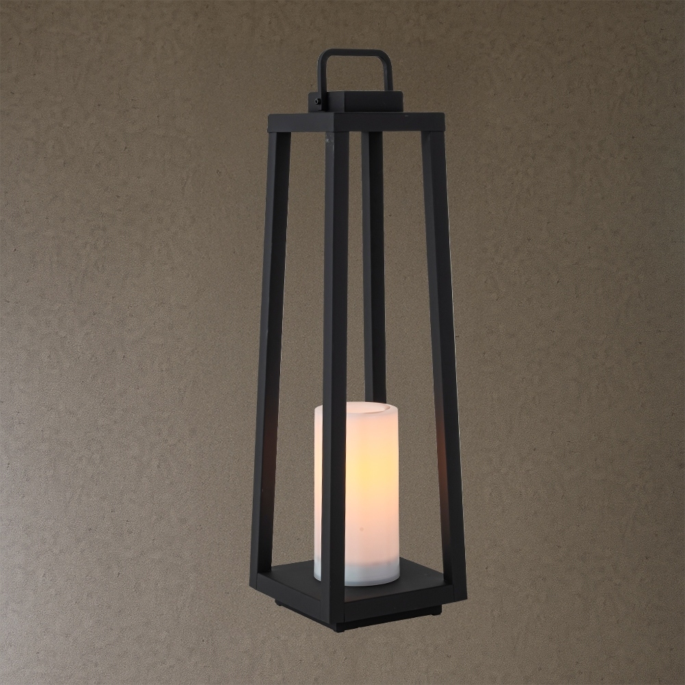 CraftHome Modern Matte Black Solar Lantern with Candle Shape Outdoor Light Decorative Portable Hanging LED Lights for Camping