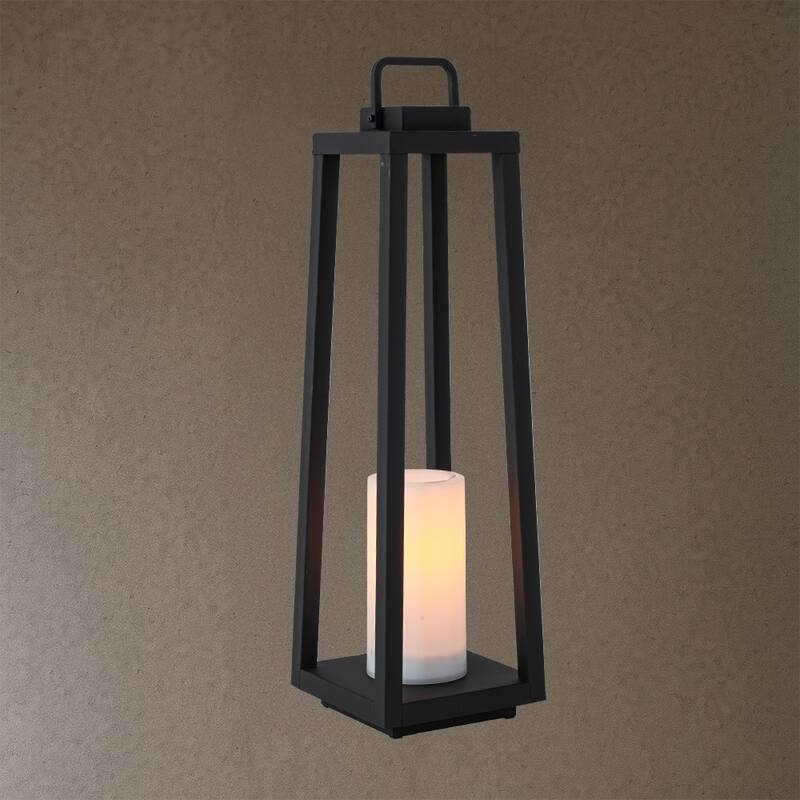 CraftHome Modern Matte Black Solar Lantern with Candle Shape Outdoor Light Decorative Portable Hanging LED Lights for Camping - W8'' - Matte Black