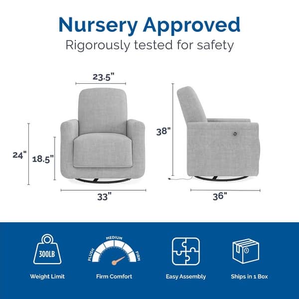 dimension image slide 1 of 2, Baby Relax Step Swivel Nursery Chair with USB Charger