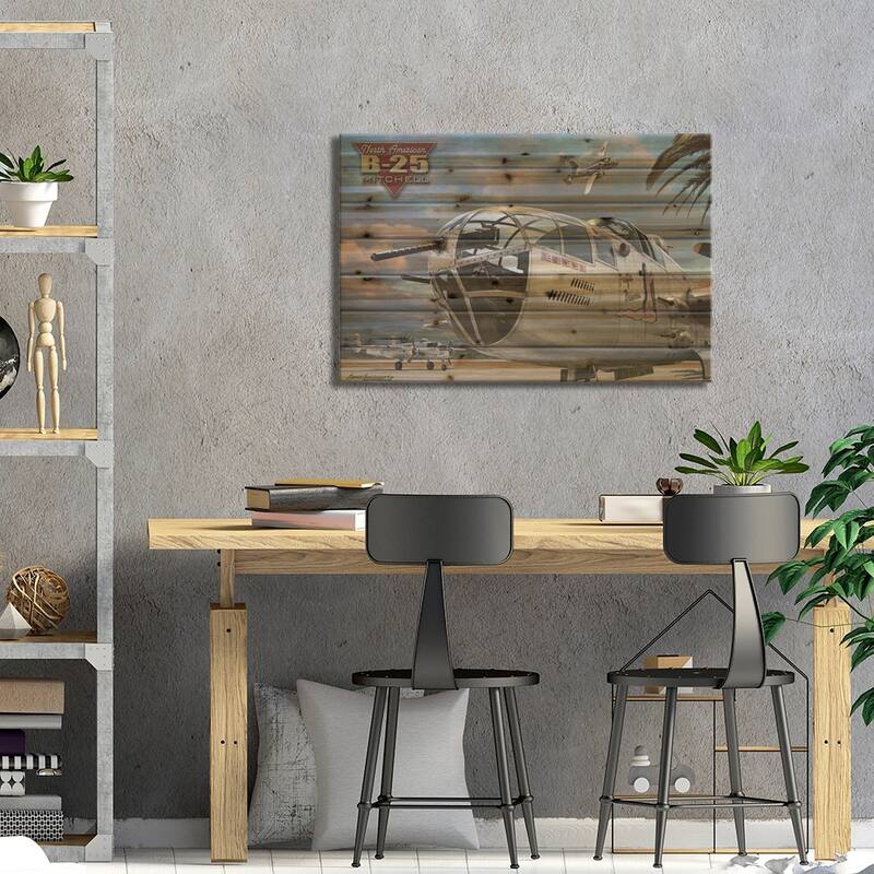 B-25 Mitchell Print On Wood by Larry Grossman - Multi-Color
