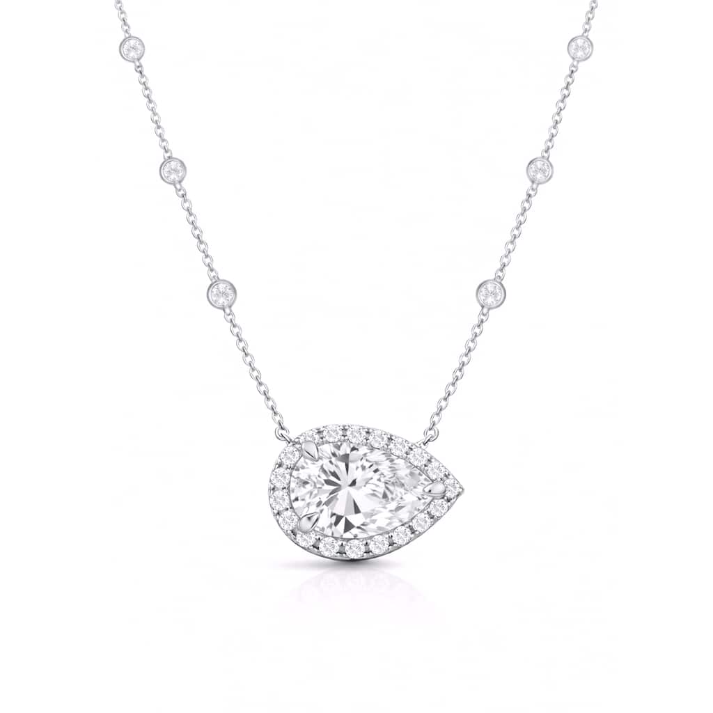 Auriya 14K Gold Lab Grown Pear-shaped Diamond Halo Pendant with Bezel Necklace 1.00 to 5.00 ct. tw. (F-G VS)