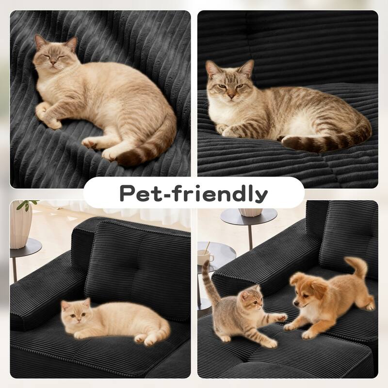 116.1" Corduroy Sectional Sofa with Movable Ottoman