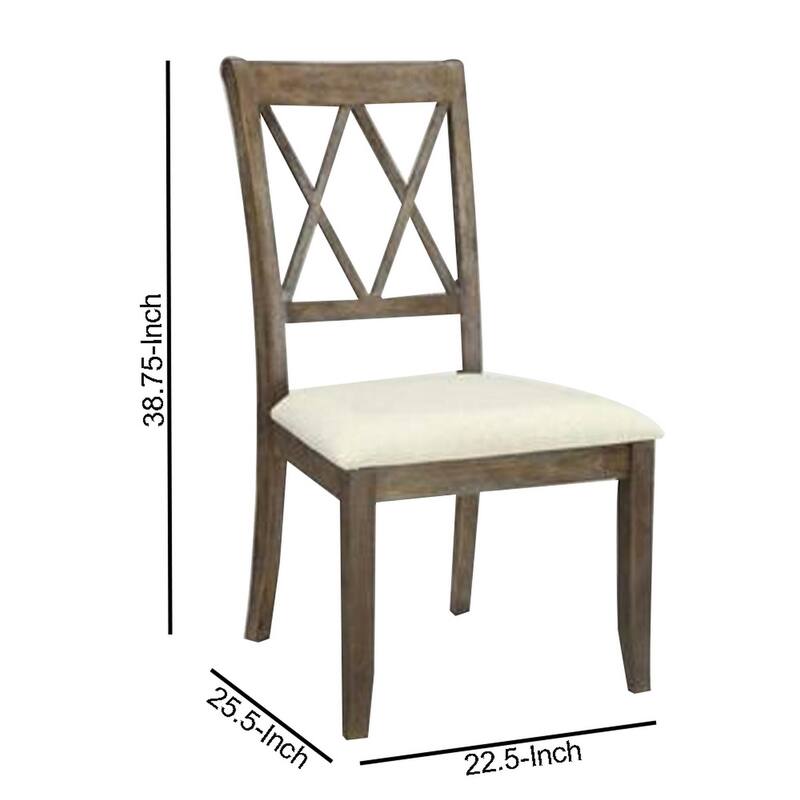 Wooden Side Chair with Double X-Style Back, Set of 2, Beige and Brown