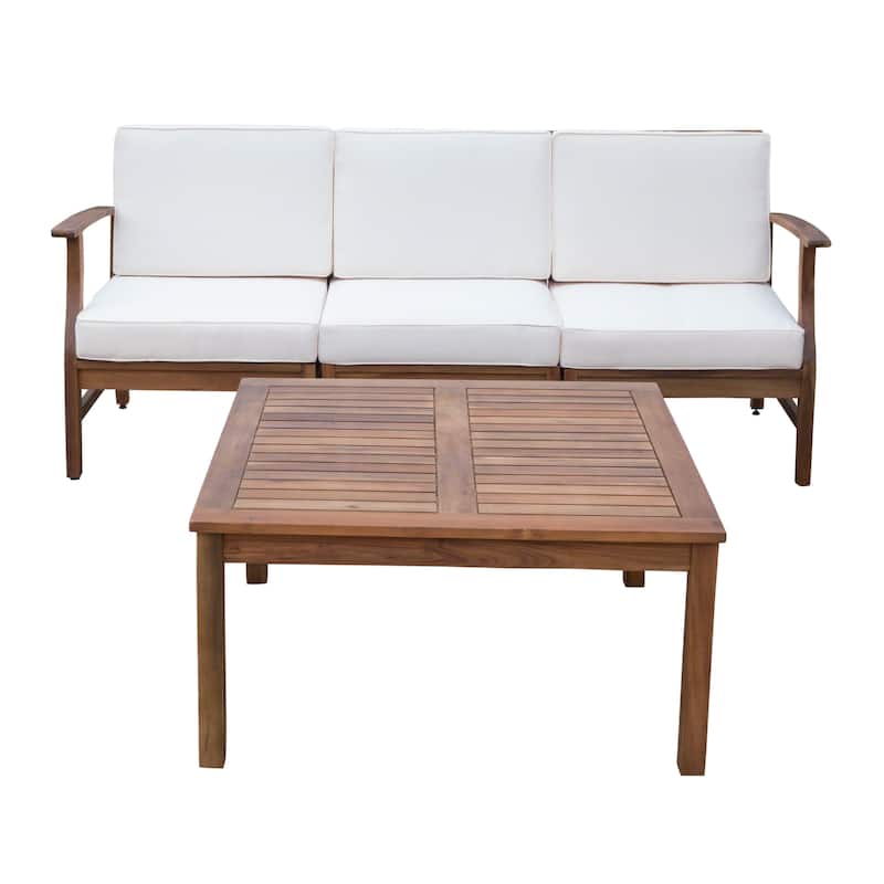 Perla Outdoor Acacia 4-pc. Cushioned Sofa and Table Set by Christopher Knight Home