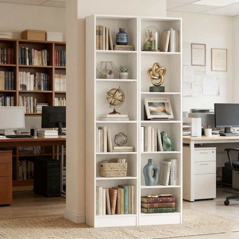 80"H Tall 6-Tier Bookcase With 2 Adjustable Shelves，Modern Open Storage Shelf for Home Office and Bedroom