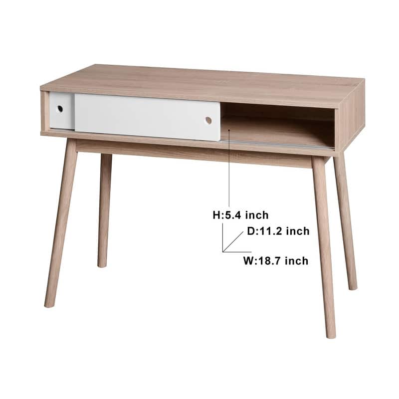 Natural Wood Entryway Console Table with 2 Sliding Doors, Storage Sofa Table for Hallway & Living Room