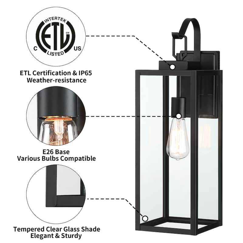 1-Light Outdoor Wall Lantern with Clear Glass - Matte Black