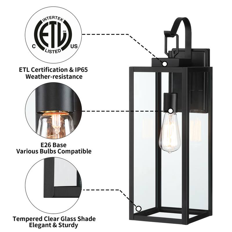 Modern Black Outdoor Wall Light Square Glass Sconce