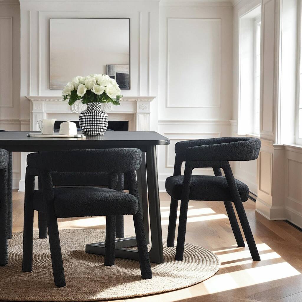 Walker Edison Modern Boucle Curved Solid Wood Dining Chair (Set of 2)