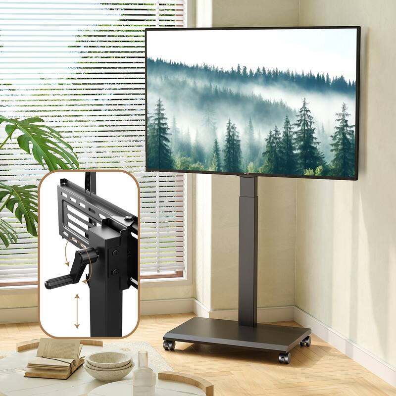 FITUEYES Rolling TV Stand with Stepless Lift for 32-75 Inch TVs, Swivel and Tilt, Hold up to 88 lbs - Black