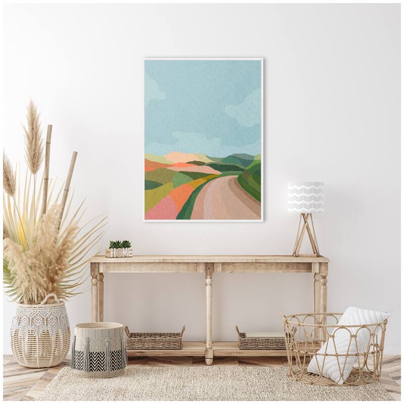 Kate and Laurel Sylvie Beautiful Landscape with Road Framed Canvas by July Art Prints