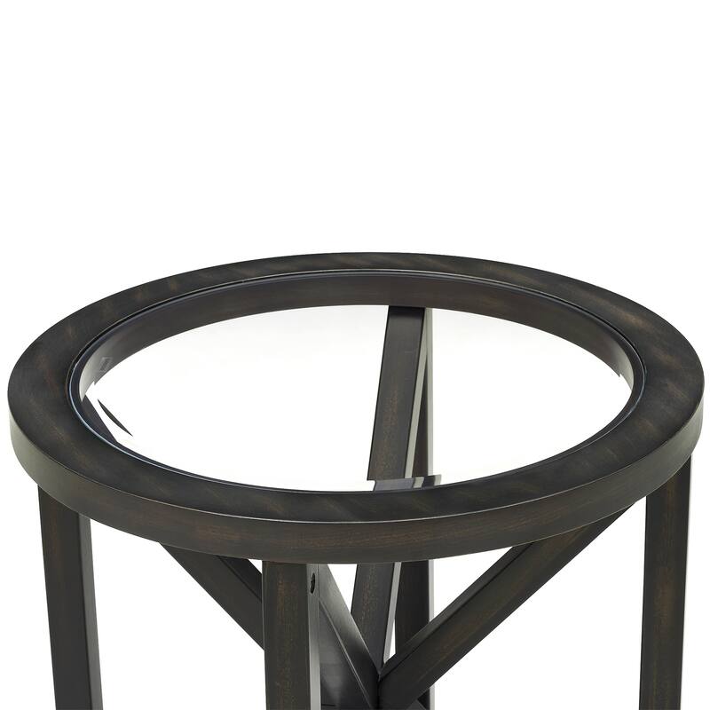 Anmytek Round Glass End Table Modern Black X Frame Accent Side Table for Living Room Bedroom