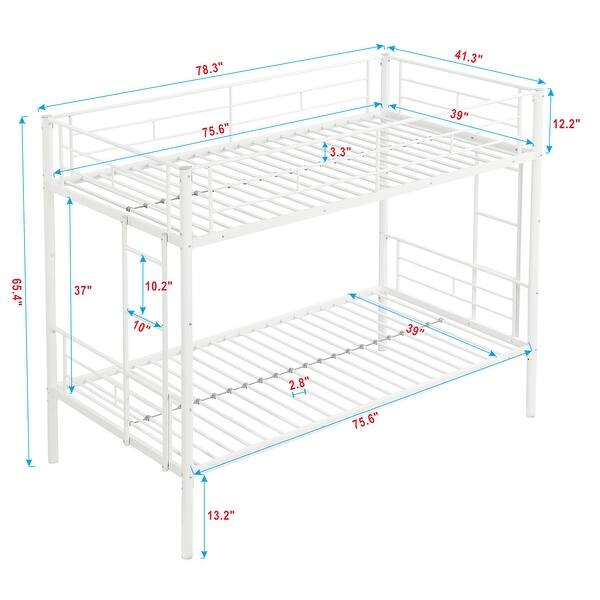 dimension image slide 2 of 3, Twin over Twin Size Metal Frame Bunk Bed