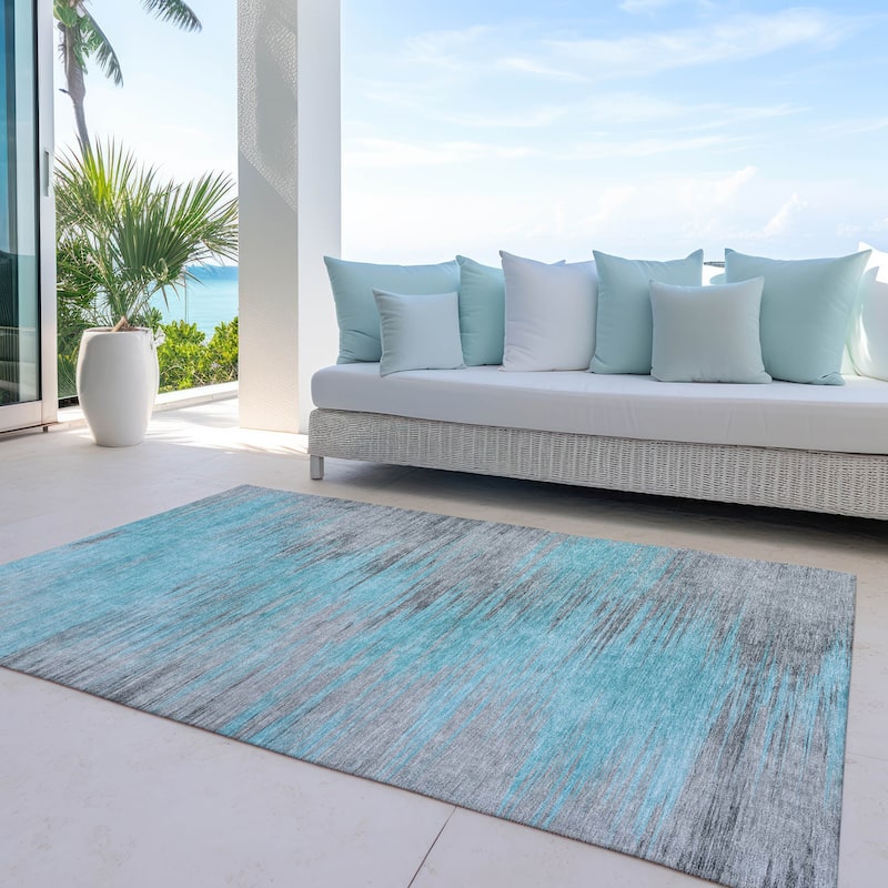 Machine Washable Indoor/ Outdoor Chantille Modern Ombre Rug - 10' x 14' - Teal