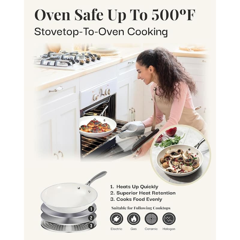 Gotham Steel 10" Heavy Duty Ceramic Nonstick Cream Fry Pan Skillet Stay Cool Handles