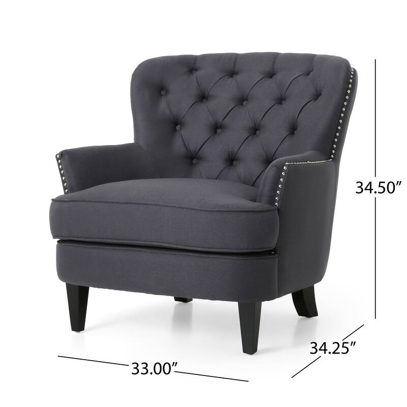 Upholstered Accent Chair Set with Ottoman, Morden Living Room Chair with Tufted Back, Rivet Trim for Bedroom/Reading Spaces