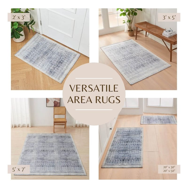 Linery & Co. Machine Washable Slip Resistant Vintage Inspired Patterned Accent Rugs