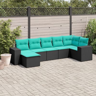 vidaXL 7 Piece Patio Sofa Set with Cushions Black Poly Rattan