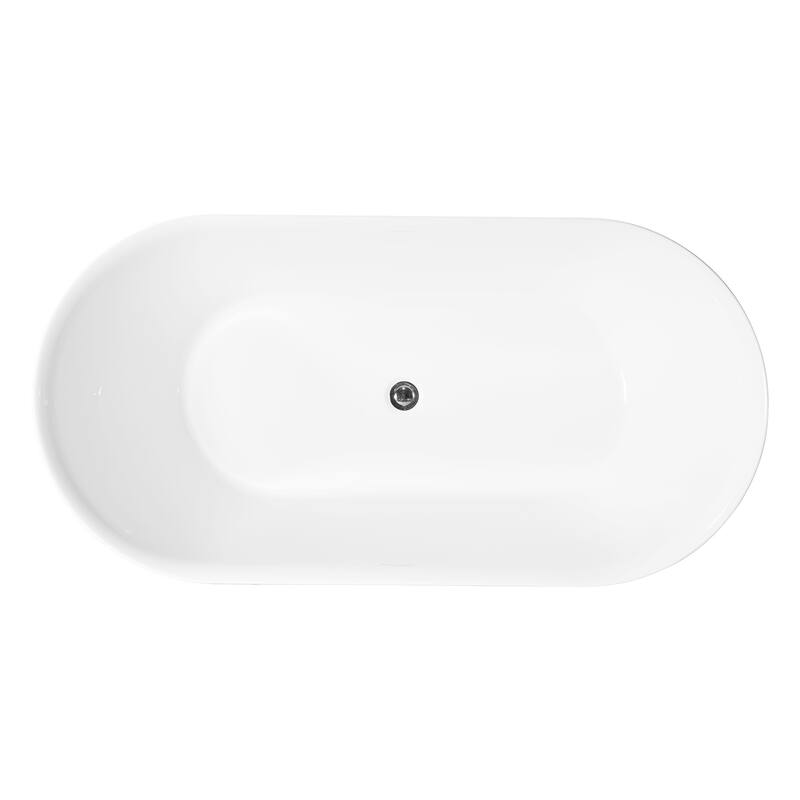 59" Glossy White Acrylic Freestanding Spa Soaking Bathtub