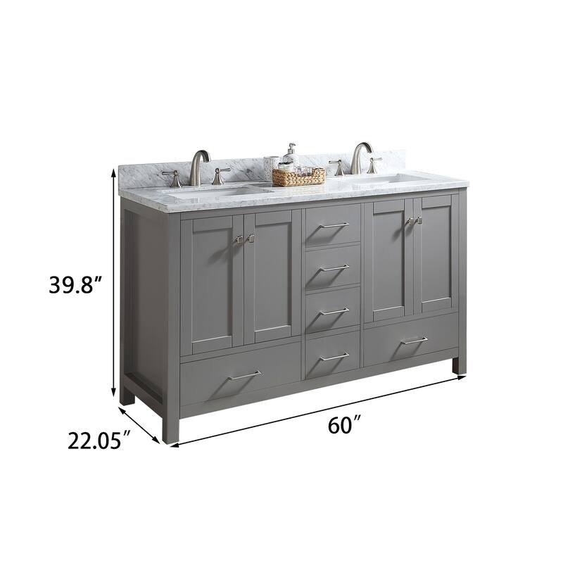 PROOX 60" Bath Cultured Marble Vanity Top Double Rectangle Sink