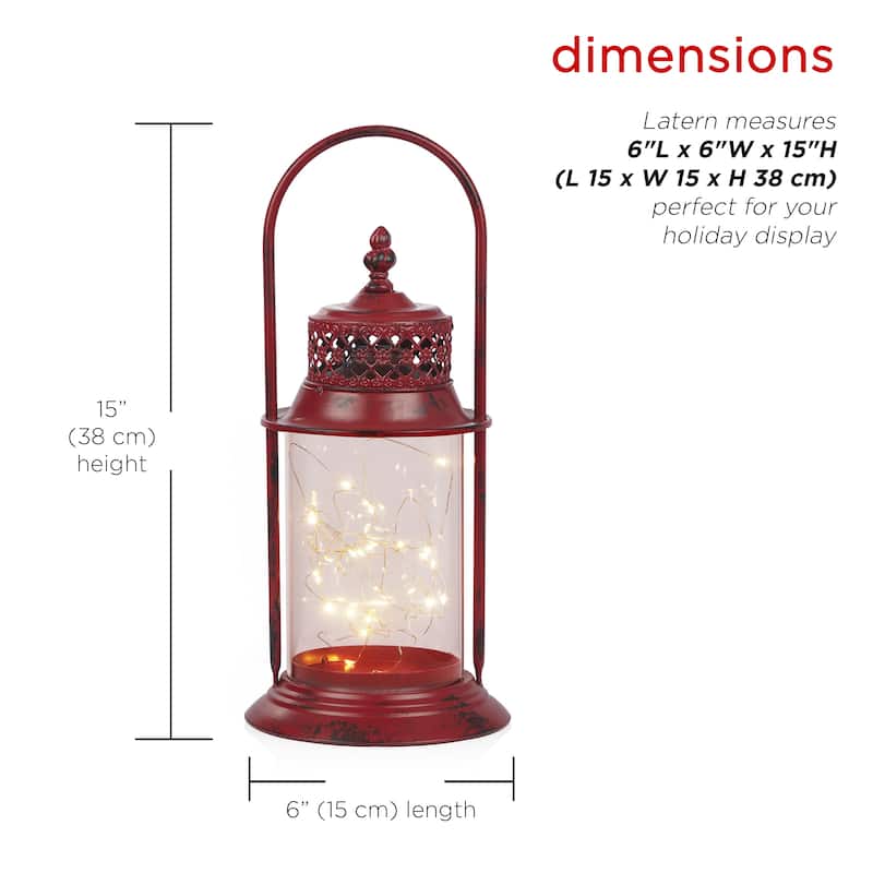 Alpine Corporation Antique Metal & Glass Lantern with Warm LED Lights