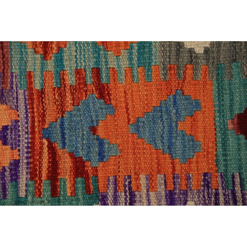 Colorful Geometric Kilim Oriental Area Rug Hand-Woven Wool Carpet - 8'5" x 9'6"