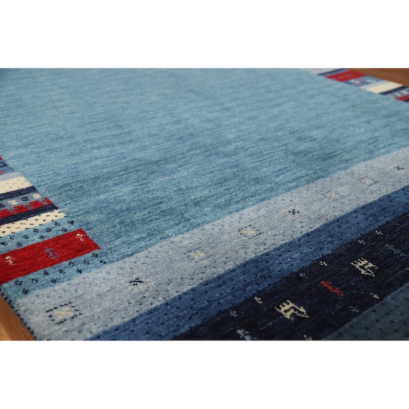 Blue Gabbeh Indian Area Rug Hand-Knotted Wool Carpet - 5'6" x 7'7" - Blue - 5'6" x 7'7"