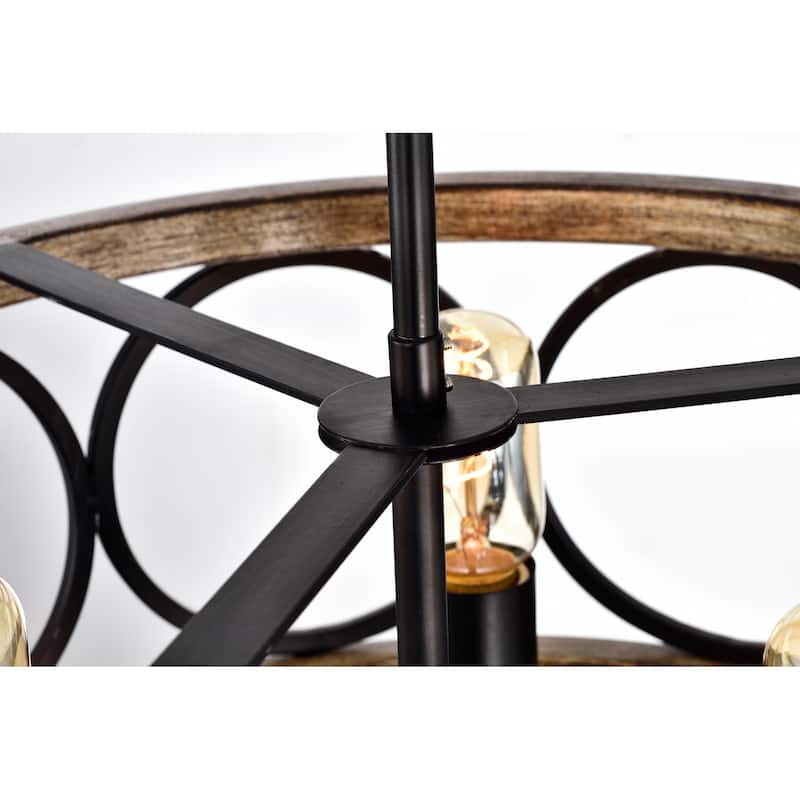 Shacer Matte Black/Faux Wood 3-light Drum Cage Chandelier