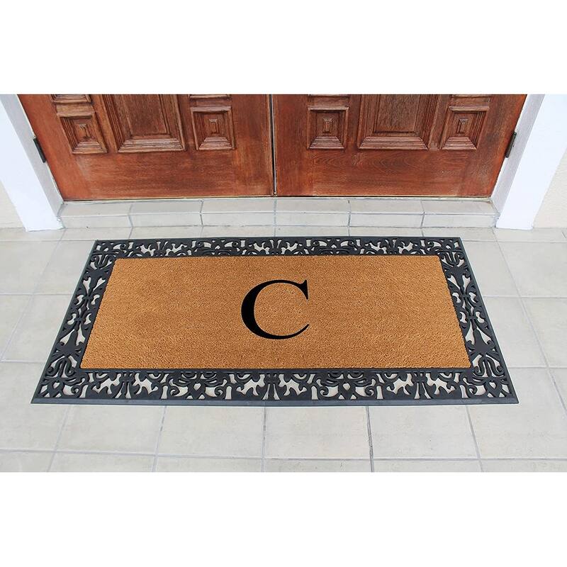 A1HC Rubber and Coir Paisley Border Heavy Duty Non-Slip Durable Double Door Monogrammed Doormat 30"X60", Black