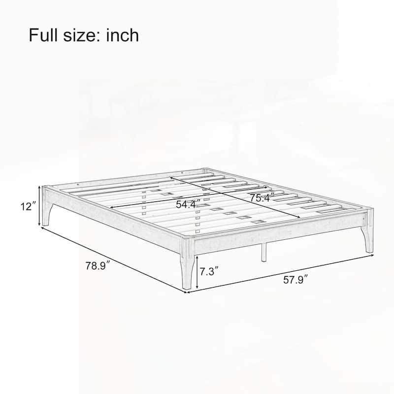 12 Inch Solid Dry Bamboo Wood Platform Bed Framewith Wood Slat Support,