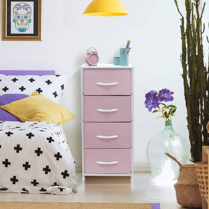 4 Drawer Bedside Nightstand Chest Tower Bedroom Dresser, Pastel Colors