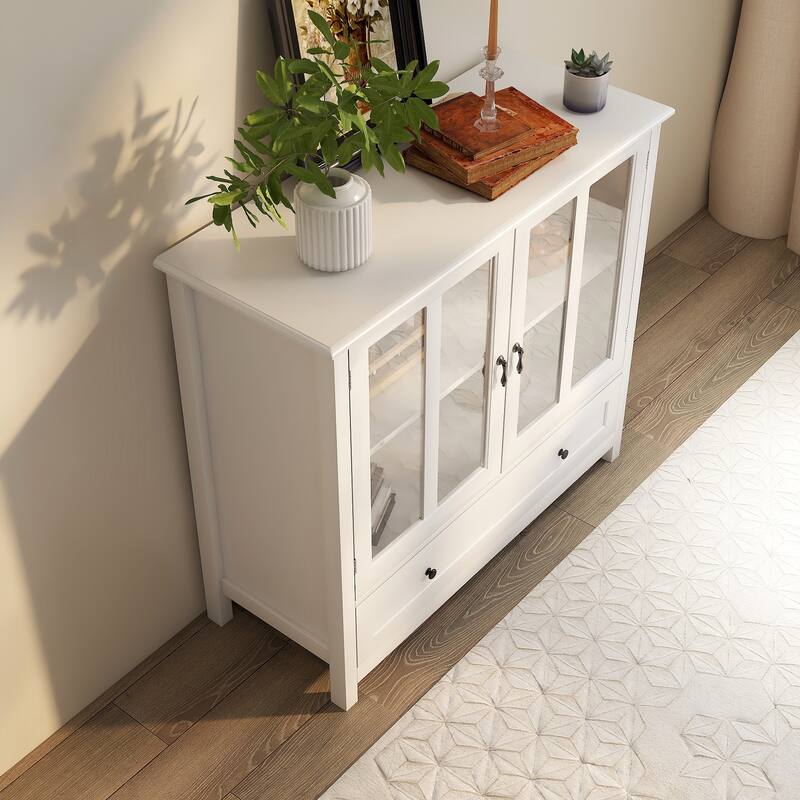 With double glass doors and unique bell handle,Buffet storage cabinet