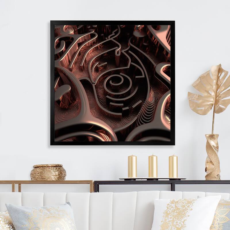 Designart "Futuristic Labyrinth Purple Maze Matrix" Modern Geometric Framed Wall Art Living Room - 24 in. wide x 24 in. high - Black