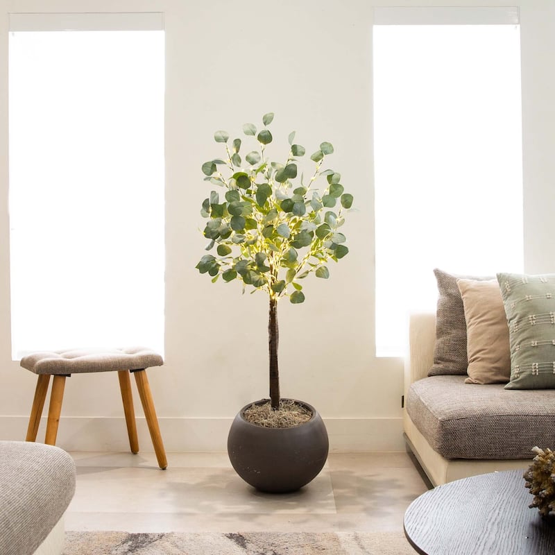 Pre-Lit Artificial Eucalyptus Tree - 4' - Warm White LED Lights