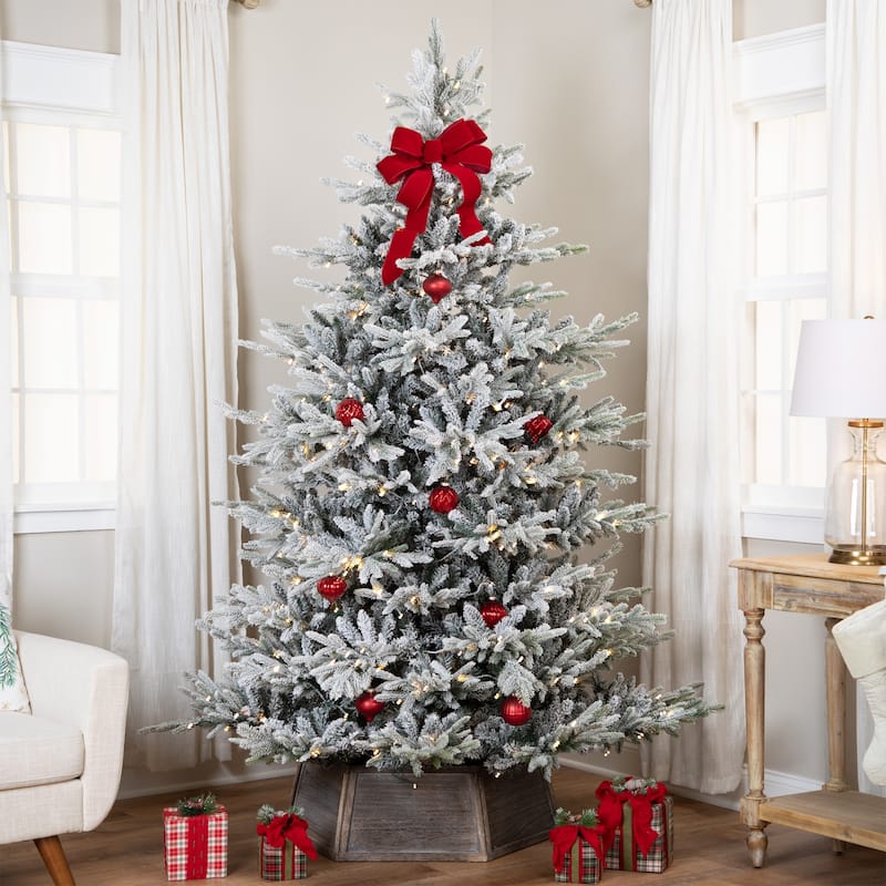 Real Touch™ Pre-Lit Flocked Grand Teton Pine Artificial Christmas Tree - 7.5' Warm White LED - 7.5 Foot